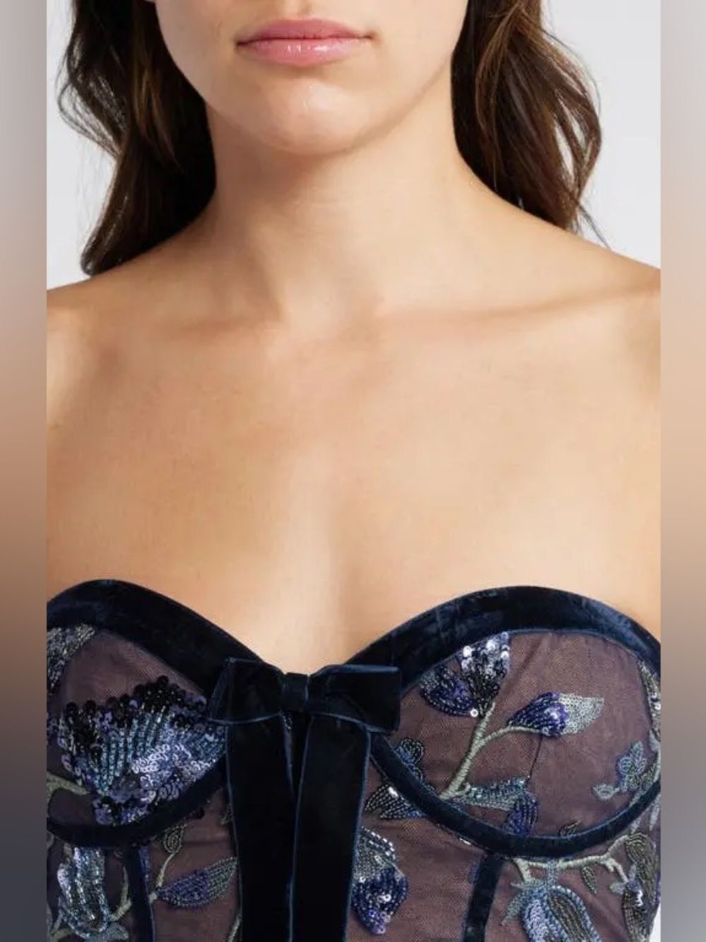 Marchesa Climbing Vines Midi Dress Crystal Ocean Strapless Sequin Embroidery - Picture 5 of 16